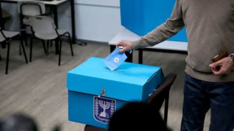 People arrive to cast their ballots during snap general elections at a polling station in Rosh Haayin, Israel on March 2, 2020.