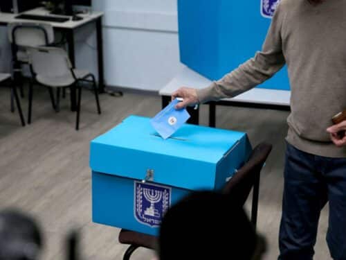 People arrive to cast their ballots during snap general elections at a polling station in Rosh Haayin, Israel on March 2, 2020.