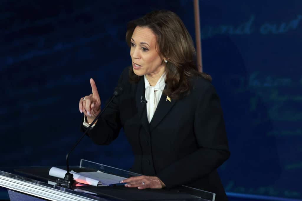 Democratic presidential nominee, U.S. Vice President Kamala Harris at The National Constitution Center on September 10, 2024 in Philadelphia, Pennsylvania. (Photo by Win McNamee/Getty Images)