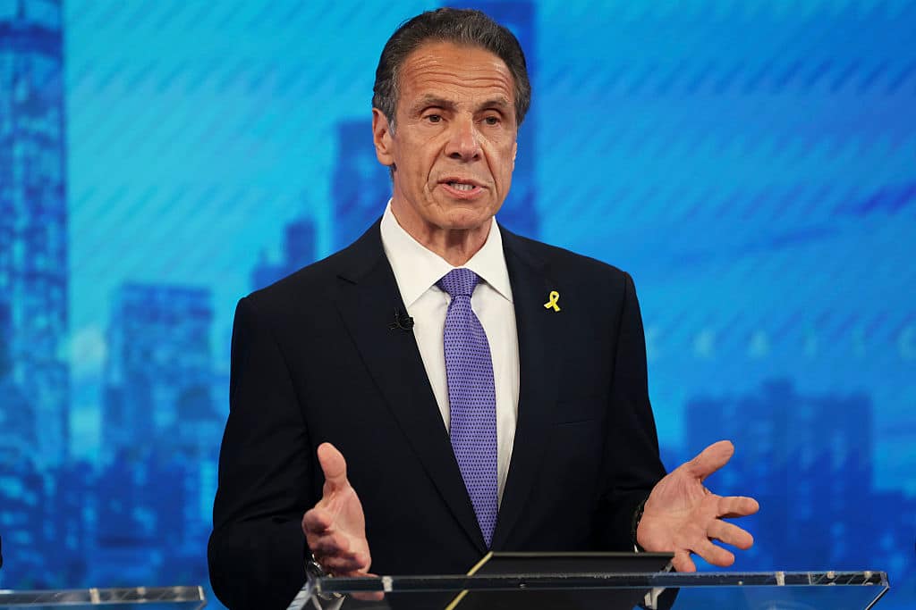 NEW YORK, NEW YORK - JUNE 4: Democratic mayoral candidate Andrew Cuomo speaks during in the New York City Democratic Mayoral Primary Debate at NBC Studios on June 4, 2025 in New York City. Nine candidates are taking the stage for the first debate of the primary election for mayor.  (Photo by Yuki Iwamura-Pool/Getty Images)