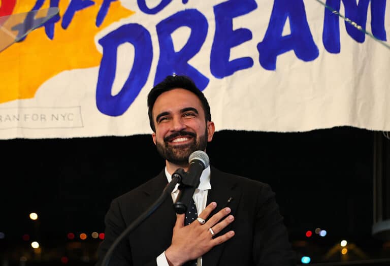 NEW YORK, NEW YORK - JUNE 24: New York mayoral candidate, State Rep. Zohran Mamdani (D-NY) speaks to supporters during an election night gathering at The Greats of Craft LIC on June 24, 2025 in the Long Island City neighborhood of the Queens borough in New York City. Mamdani was announced as the winner of the Democratic nomination for mayor in a crowded field in the City’s mayoral primary to choose a successor to Mayor Eric Adams, who is running for re-election on an independent ticket. (Photo by Michael M. Santiago/Getty Images)