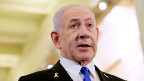 WASHINGTON, DC - JULY 08: Israeli Prime Minister Benjamin Netanyahu speaks to reporters after meeting with U.S. Speaker Mike Johnson (R-LA) at the U.S. Capitol on July 8, 2025, in Washington, D.C. Netanyahu is visiting Washington to meet with lawmakers amid discussions with the White House over a potential ceasefire between Israel and Hamas. (Photo by Anna Moneymaker/Getty Images)