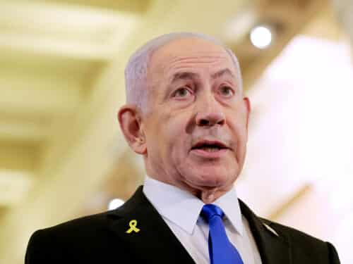 WASHINGTON, DC - JULY 08: Israeli Prime Minister Benjamin Netanyahu speaks to reporters after meeting with U.S. Speaker Mike Johnson (R-LA) at the U.S. Capitol on July 8, 2025, in Washington, D.C. Netanyahu is visiting Washington to meet with lawmakers amid discussions with the White House over a potential ceasefire between Israel and Hamas. (Photo by Anna Moneymaker/Getty Images)