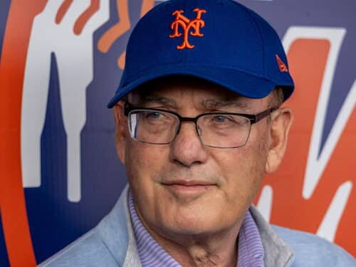 Port St. Lucie, Fla.: New York Mets owner Steve Cohen speaks to the media during the team's spring training workout, at Clover Park in Port St. Lucie, Fla., Feb. 16, 2026. (Photo by Alejandra Villa Loarca/Newsday RM via Getty Images)