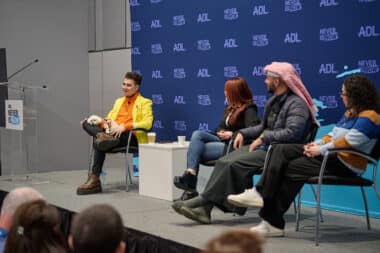 Zach Sage Fox, Aliza Licht, Loay Alshareef and Melinda Strauss discuss posting pro-Israel content to TikTok. (Photo by Perry Bindelglass)