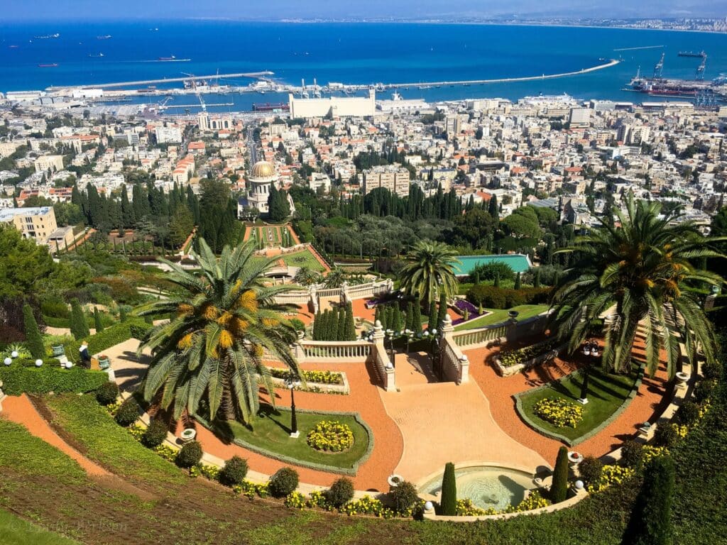Aerial view of the Bahá’i Gardens in Haifa. Photo by Monic Zrivoic via Shutterstock.com
