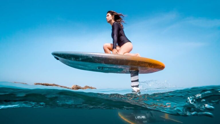 An experienced hydrofoil surfer on a Level Hydrofoil. Photo courtesy of Level Hydrofoils