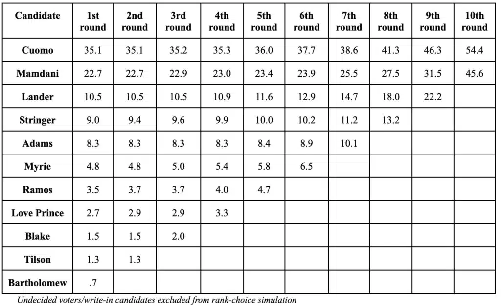 Data from Emerson College's May 28 poll about the NYC mayoral election (Emerson College)