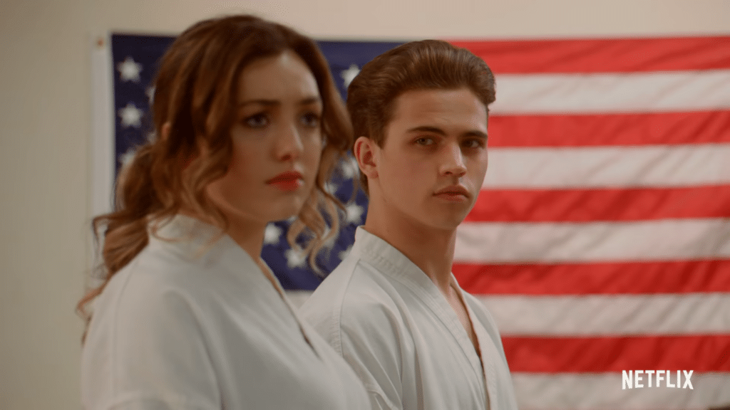 Peyton List as Tory Nichols and Tanner Buchanan as Robby Keene (Netflix)