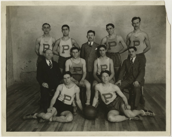 Runners-up in national Y.M.H.A. basketball tournament, April 1927. Text on back of photograph: 1926-1927, Paterson, N.J. YMHA.