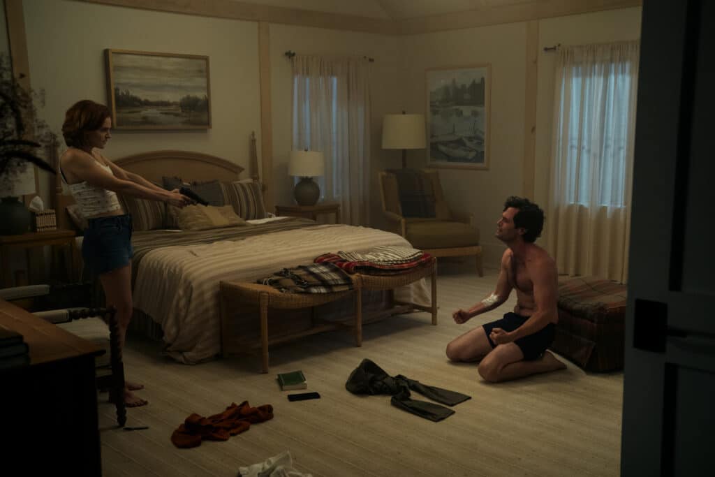 Madeline Brewer as Bronte, Penn Badgley as Joe Goldberg in episode 5010 of "You." (Clifton Prescod/Netflix)