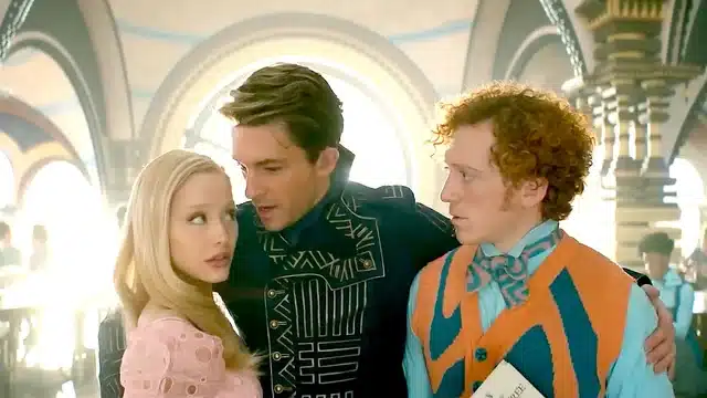 Ariana Grande, Jonathan Bailey, and Ethan Slater in "Wicked" (Universal Pictures).