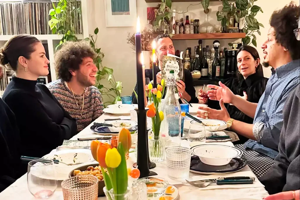 Benny Blanco, Selena Gomez, and Eric Andre at Jake Cohen's seder (@Jake Cohen // Instagram)
