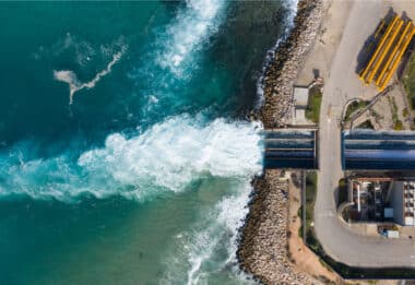 An aerial view of the world’s largest desalination plant at Hadera in Israel. Photo by Luciano Santandreu, via Shutterstock