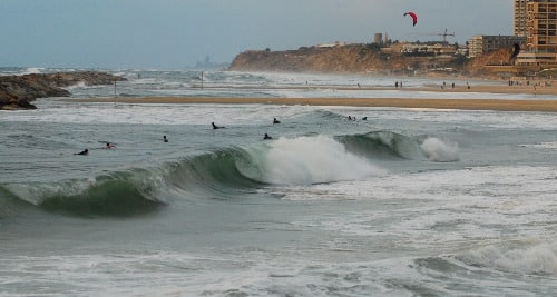 Photo by Gili Yaari/Flash 90. Herzliya beach during an early winter storm.