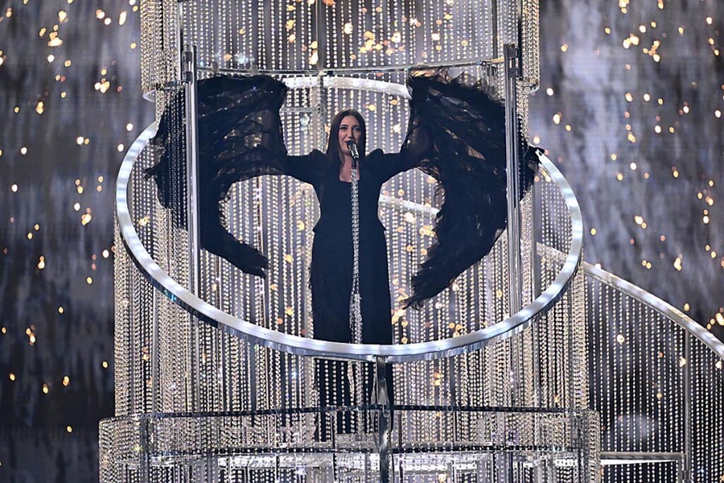 Israeli singer Yuval Raphael representing Israel with the song "New Day Will Rise" performs during the second semi-final of the Eurovision Song Contest 2025, at the St. Jakobshalle arena in Basel on May 15, 2025.